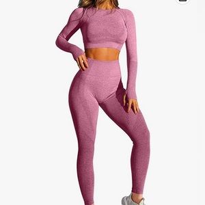 HYZ Womens 2 piece Long Sleeve Crop Top and Leggings